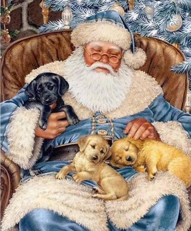 Diamanttavla (R) Tomte Med Hundvalpar 40x50