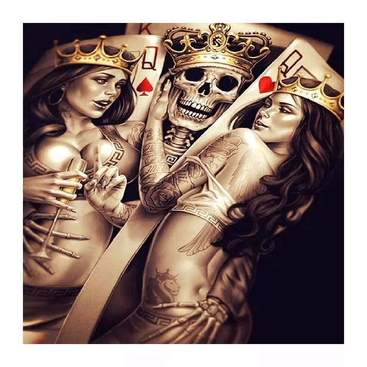 Diamanttavla Skull Cards 50x50