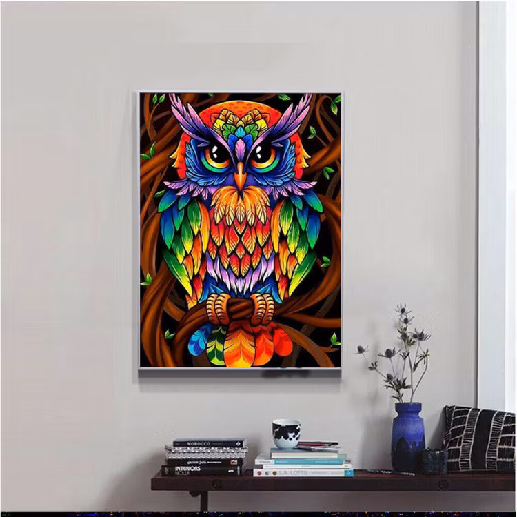 Diamanttavla Regnbågsuggla 30x40