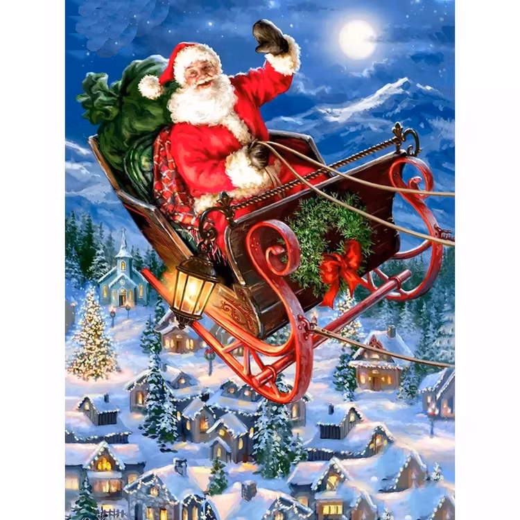 Diamanttavla (R) Glad Tomte På Släde 50x70