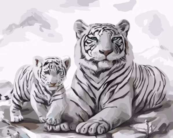 Paint By Numbers Vita Tigrar  40x50