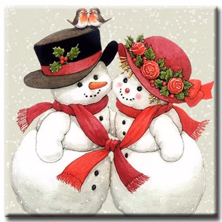 Diamanttavla Herr Och Fru Snögubbe 30x30