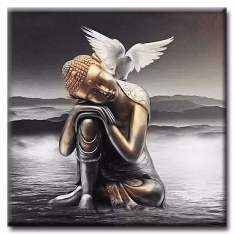 Diamanttavla Buddha And Pigeon Metallic 40x40