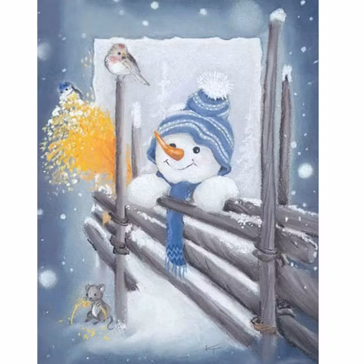 Diamanttavla Snögubbe Vid Staket 40x50