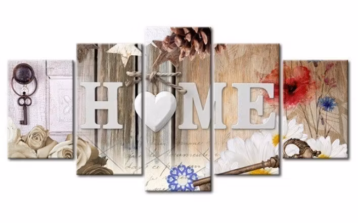 Diamanttavla 5 Delad Home White Heart