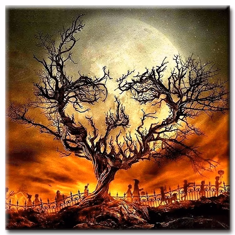 Diamanttavla Skull Tree 50x50