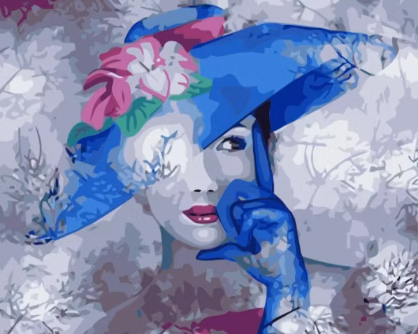 Paint By Numbers Woman Blue Hat 40x50