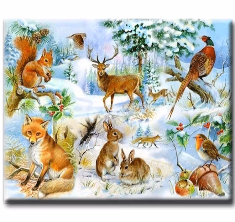 Diamanttavla Winter Forest Animals 50x70