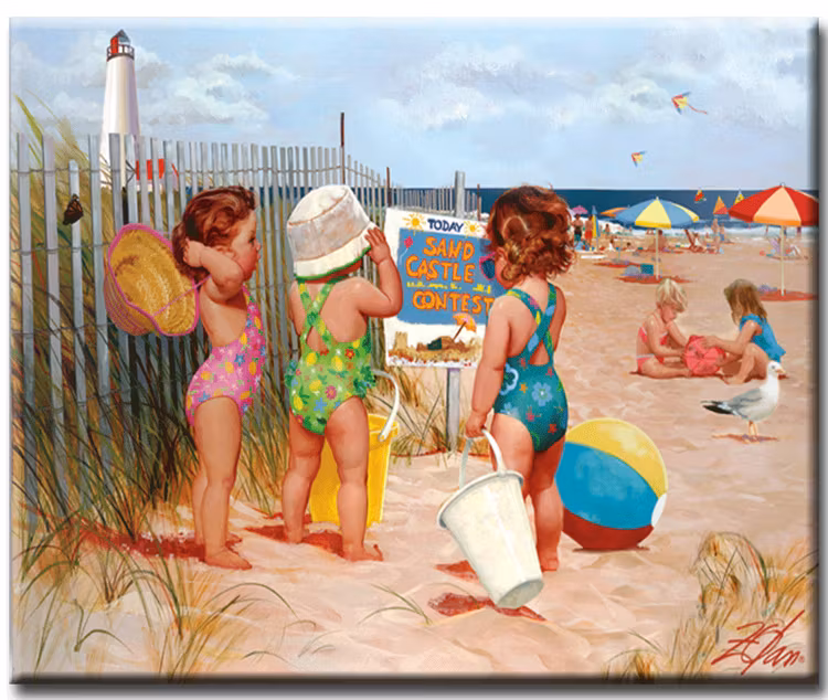 Diamanttavla Barn På Strand 50x70