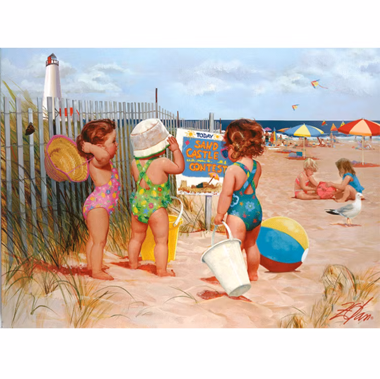 Diamanttavla Barn På Strand 50x70