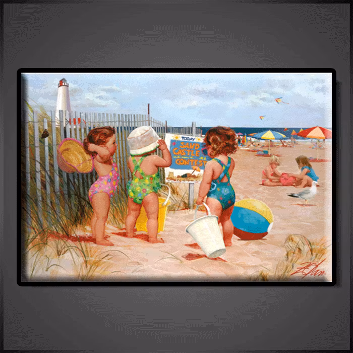 Diamanttavla Barn På Strand 50x70