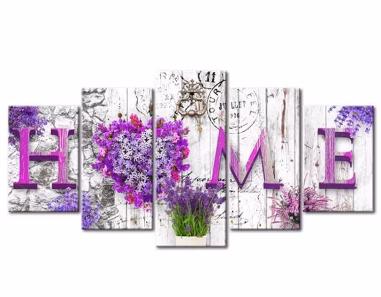 Diamanttavla 5 Delad Home Lavendel