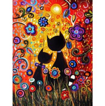 Diamanttavla Painted Flower Cats 30x40