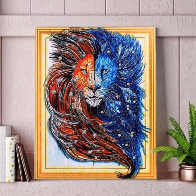 Diamanttavla Special Lion Blue And Red 40x50