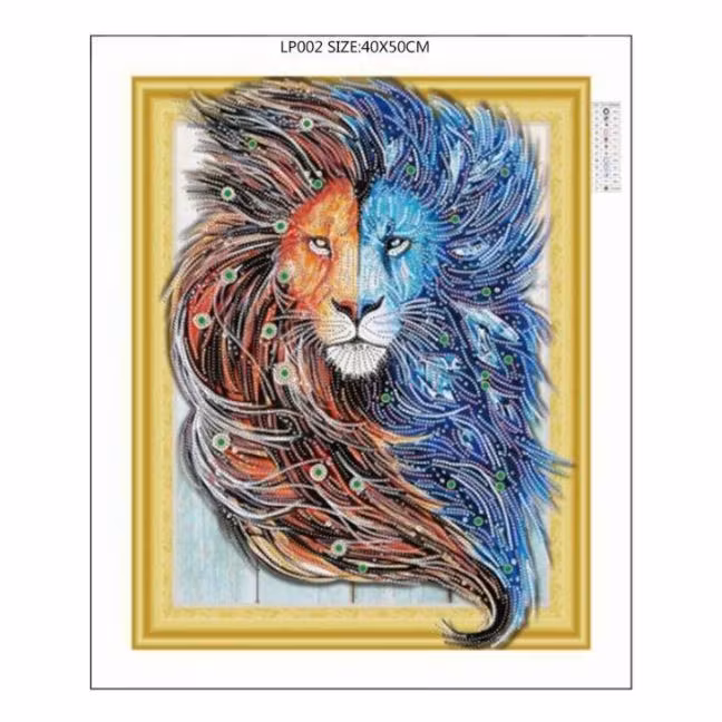 Diamanttavla Special Lion Blue And Red 40x50