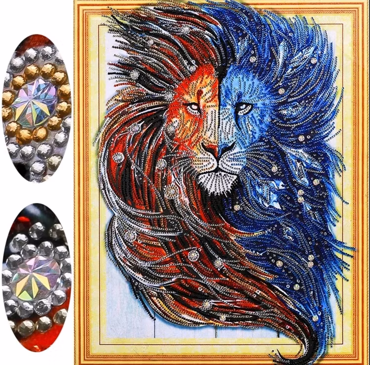 Diamanttavla Special Lion Blue And Red 40x50