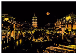 Scratch Painting Water Town 41x28,7 cm