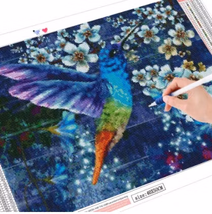 Diamanttavla Hummingbird And Flowers 30x40