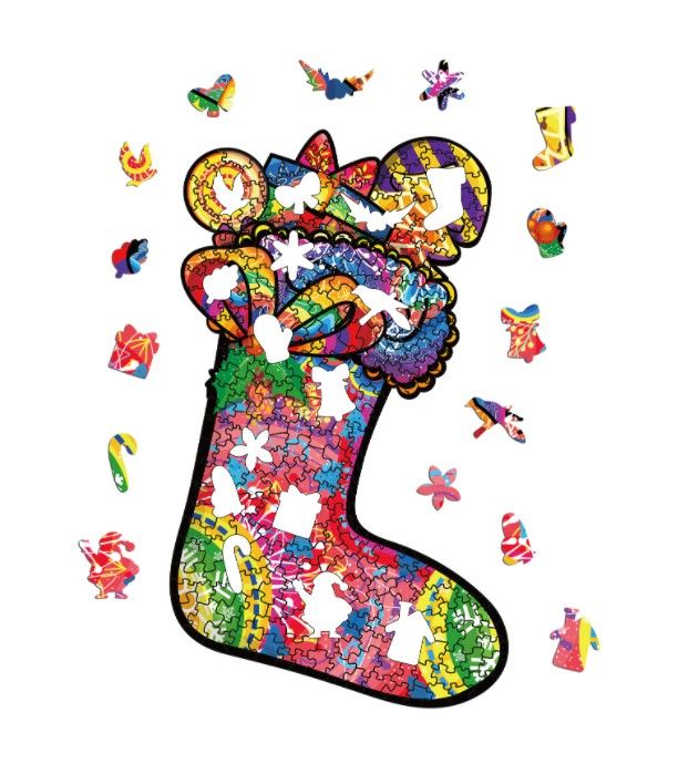 Christmas Wood Puzzle Julstrumpa ca 20x34 Cm  - Leveranstid 1-3 Dagar