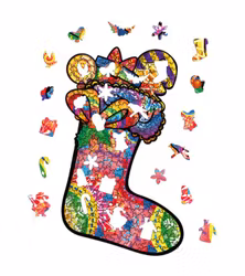 Christmas Wood Puzzle Julstrumpa ca 20x34 Cm  - Leveranstid 1-3 Dagar