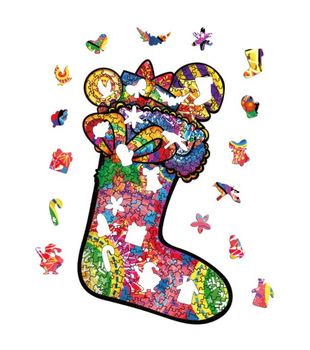 Christmas Wood Puzzle Julstrumpa ca 20x34 Cm  - Leveranstid 1-3 Dagar
