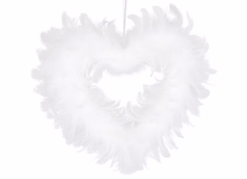 Fjäderhjärta Vit 28 cm