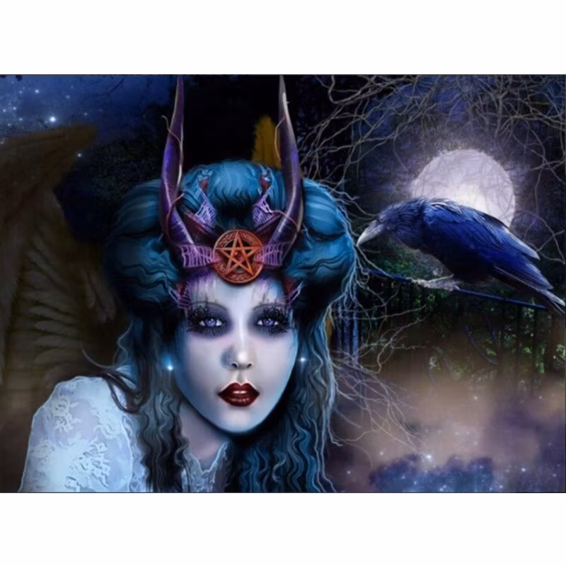 Diamanttavla Woman With Crow 50x70