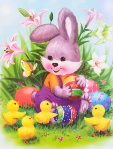 Diamanttavla Kanin Med Kycklingar 40x50 - Leveranstid 1-3 Dagar