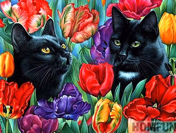 Diamanttavla (R) Katter Tulpaner 40x50 - Leveranstid 1-3 Dagar