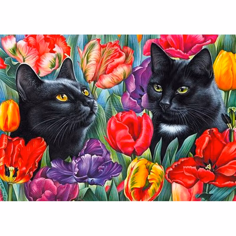 Diamanttavla (R) Katter Tulpaner 40x50 - Leveranstid 1-3 Dagar