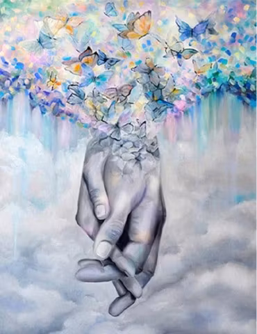 Diamanttavla Hands Butterflies 40x50