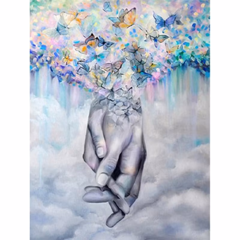 Diamanttavla Hands Butterflies 40x50