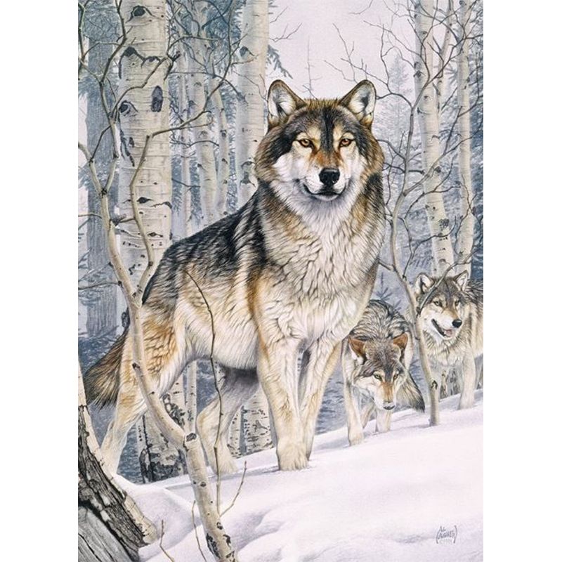 Diamanttavla Vargar I Vinterskog 40x50