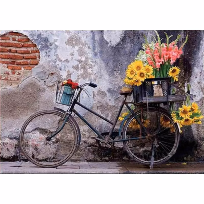 Diamanttavla Cykel Blommor 50x70