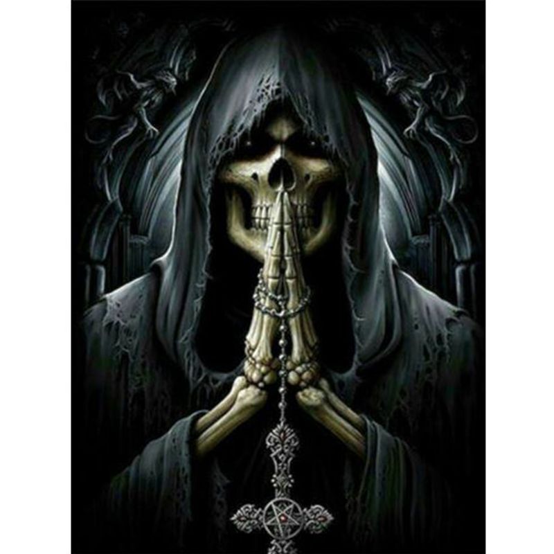 Diamanttavla Skull Praying 40x50