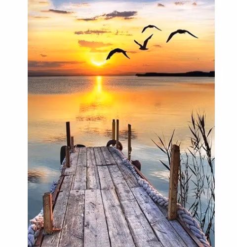 Diamanttavla Brygga I Solnedgång 40x50
