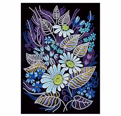 Diamanttavla Självlysande Pärlor Blommor 30x40