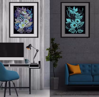 Diamanttavla Självlysande Pärlor Blommor 30x40