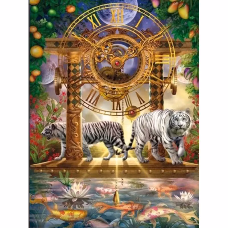 Diamanttavla Vita Tigrar 50x70