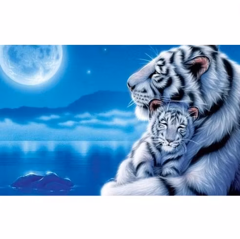 Diamanttavla White Tigers Moonlight 40x50