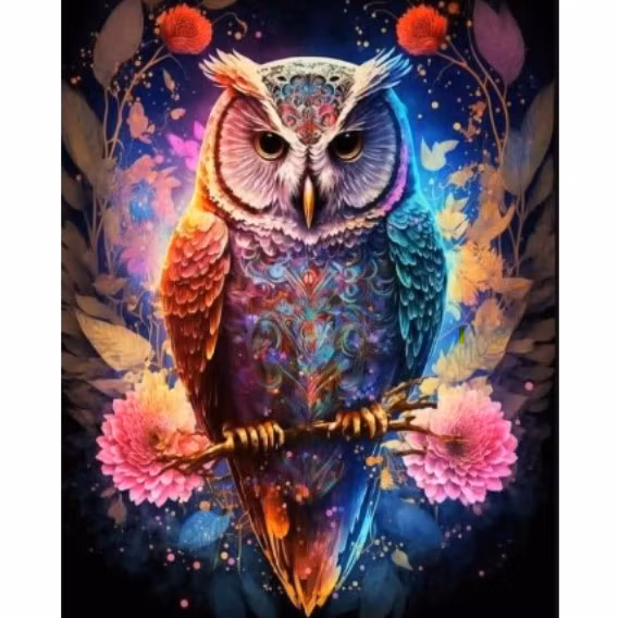 Diamanttavla Flower Owl 40x50