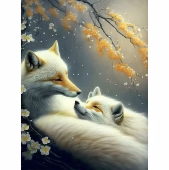 Diamanttavla Cozy Foxes 40x50