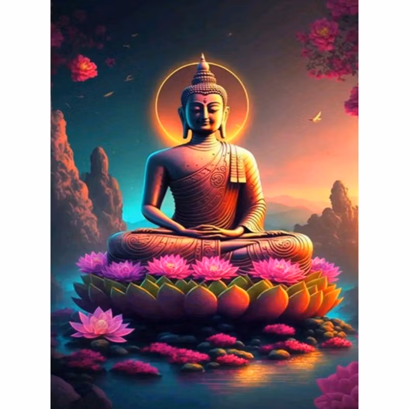 Diamanttavla Buddha On Holy Lotus 40x50