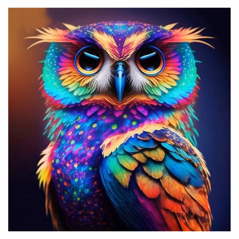 Diamanttavla Color Owl 40x40