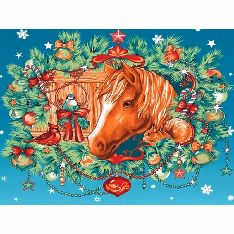 Diamanttavla Christmas Horse 40x50