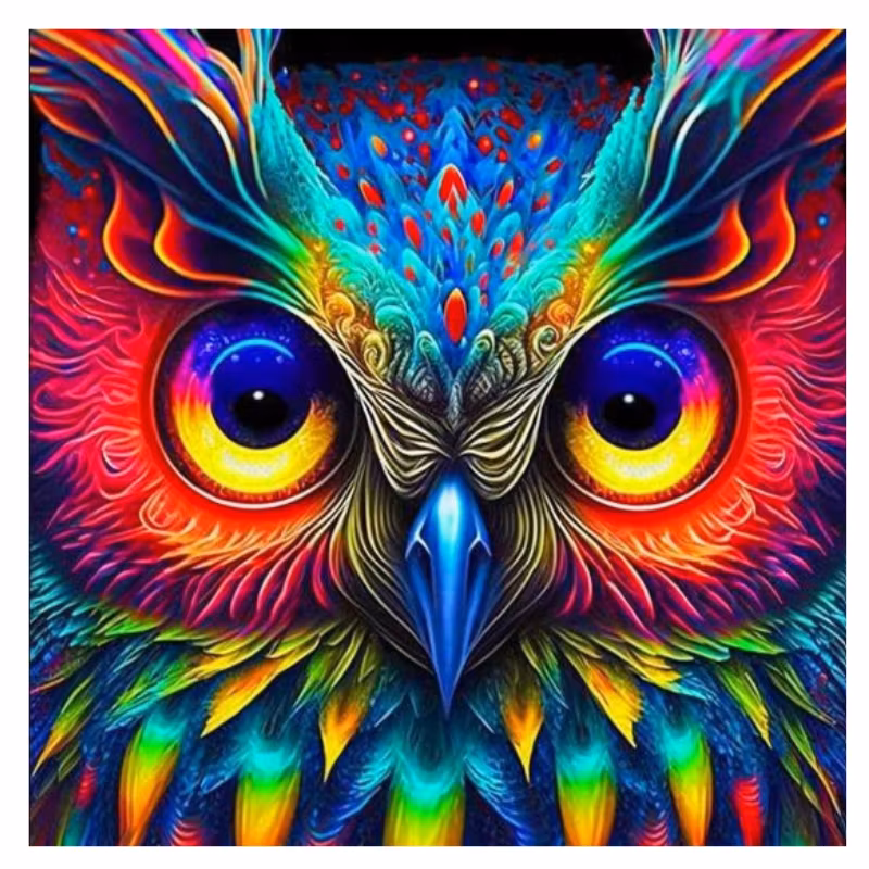 Diamanttavla (R) Färgsprakande Uggla 40x40