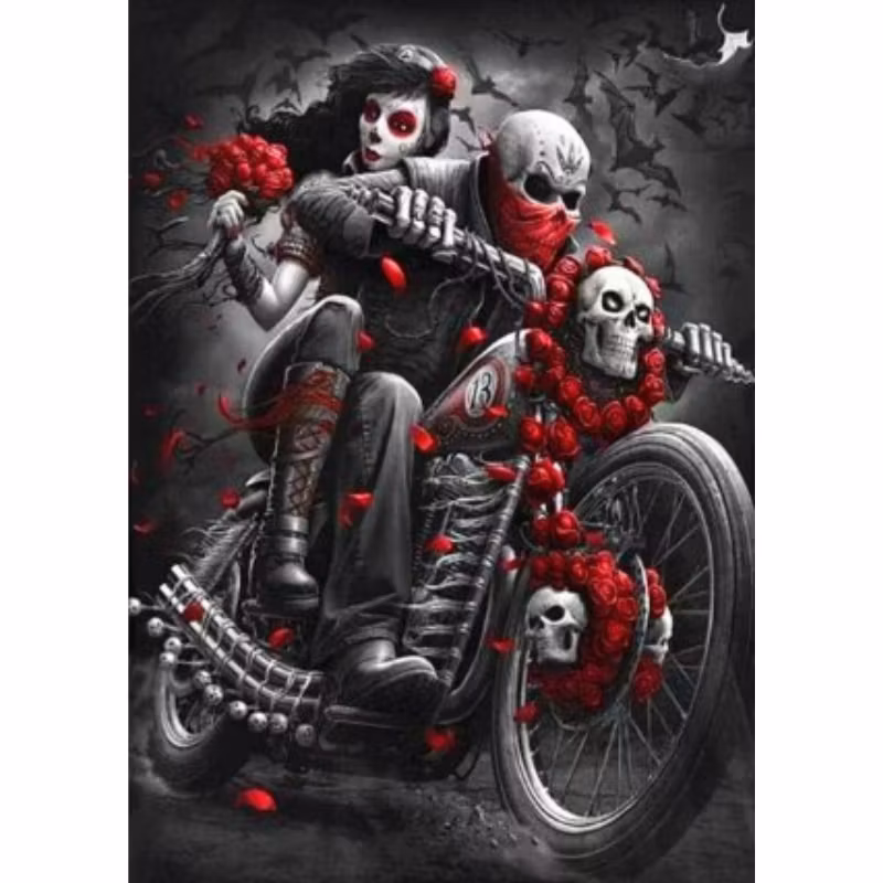 Diamanttavla Skull Bike  50x70