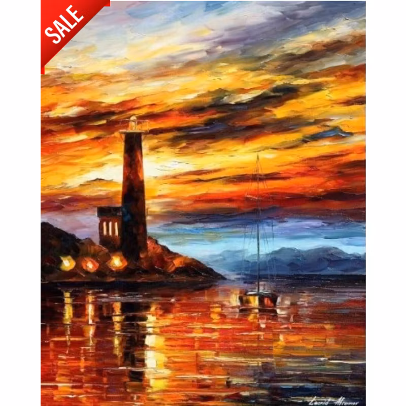 Diamanttavla Sunset By The Lighthouse 40x50