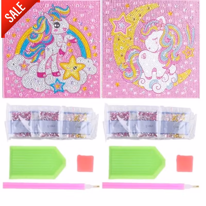 Diamanttavla (R) 2-Pack Unicorn 18x18 cm