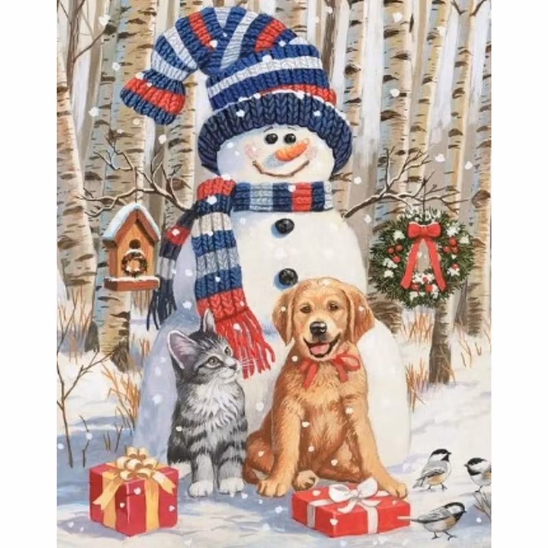 Diamanttavla Snögubbe Med Husdjur 40x50